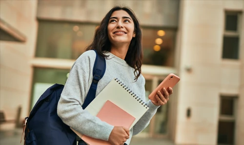 Student using mobile device